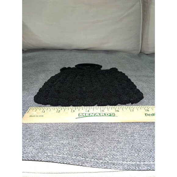 Vintage Black Crocheted Popcorn Stitch Handbag Small Purse Mid Century Used - Picture 11 of 16